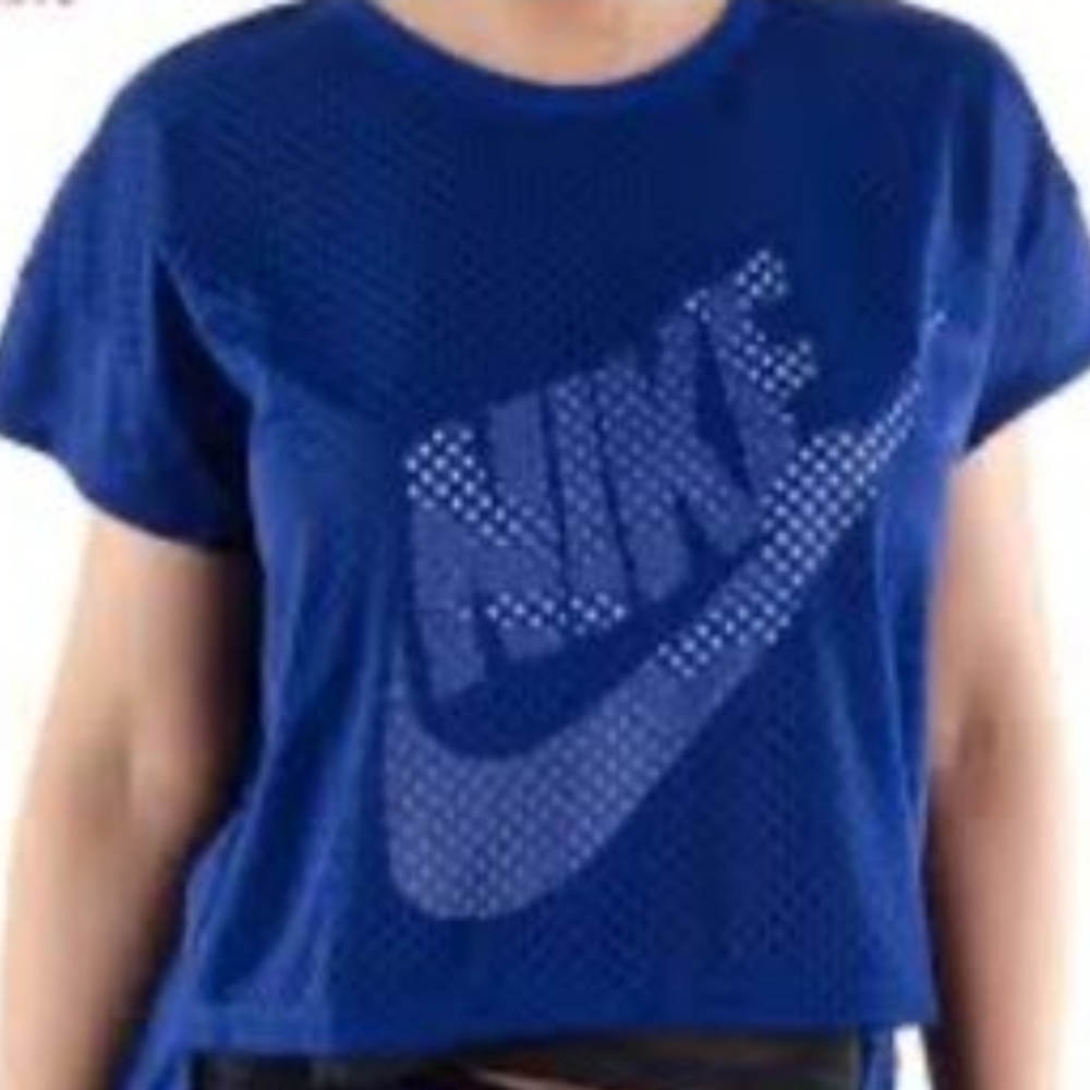 Nike Royal Blue Mesh Jersey Cropped Tee
